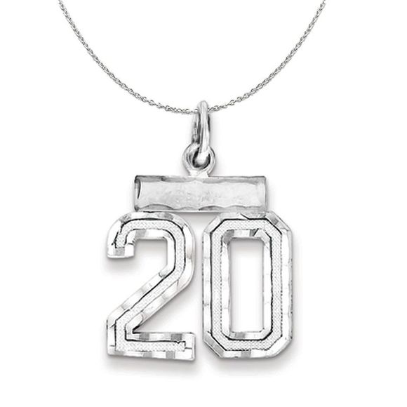 Silver, Varsity Collection, Small D/C Number 20 Necklace - 16 In - Picture 1 of 7